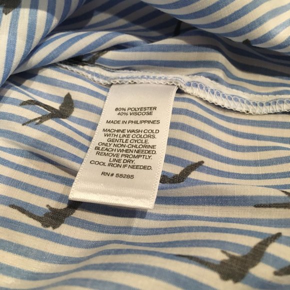 Express Women's Tie Front Off-Shoulder Blue Striped Bird Print Blouse, Sz SP - Picture 9 of 9